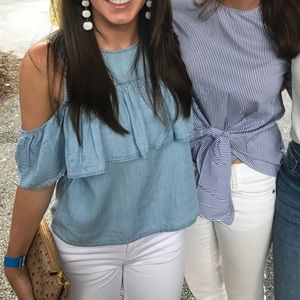 Zara girls denim cold shoulder top